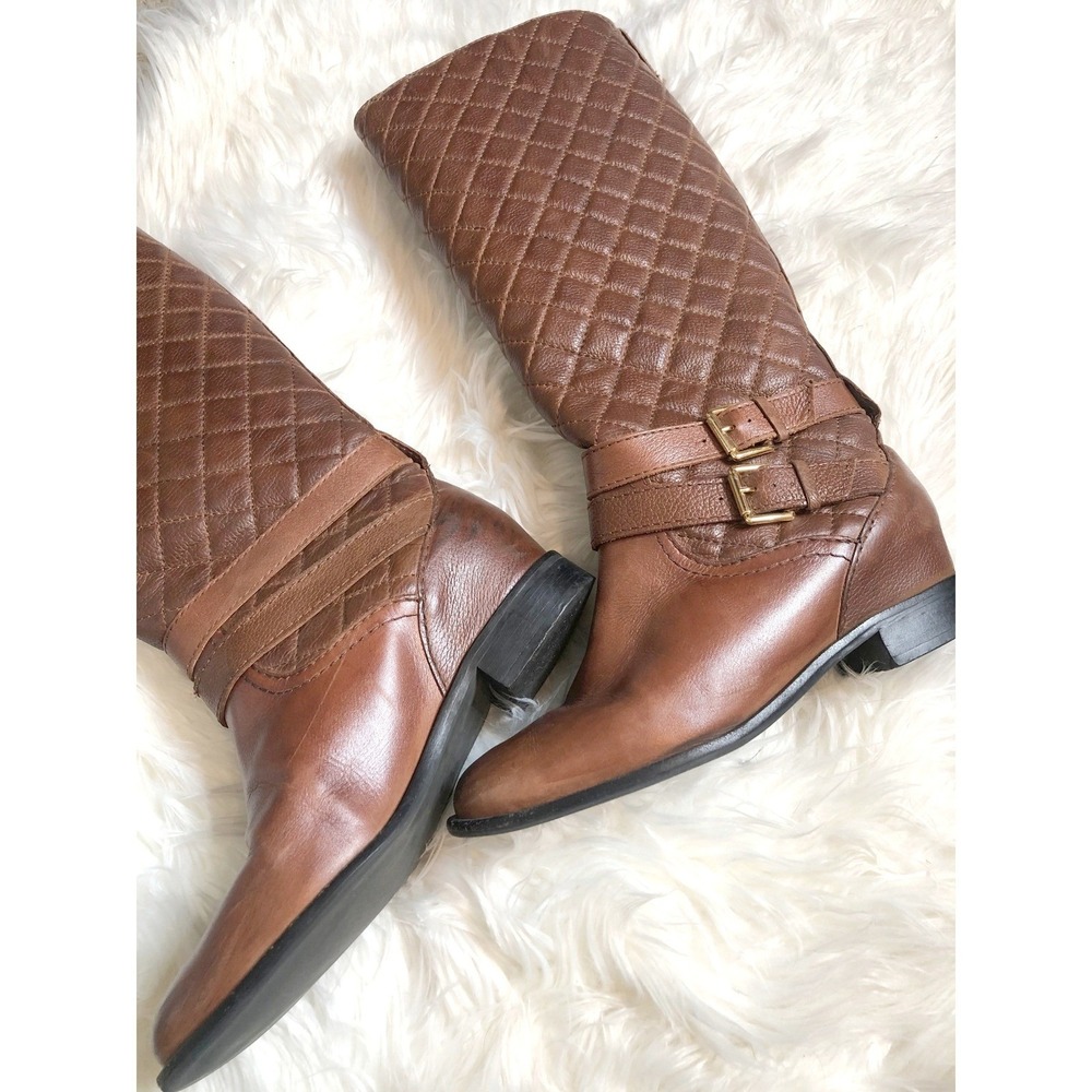 Kate Spade Sutton Brown Quilted Leather Riding Boots Equestrian Size 7M - Flawed - Picture 3 of 8